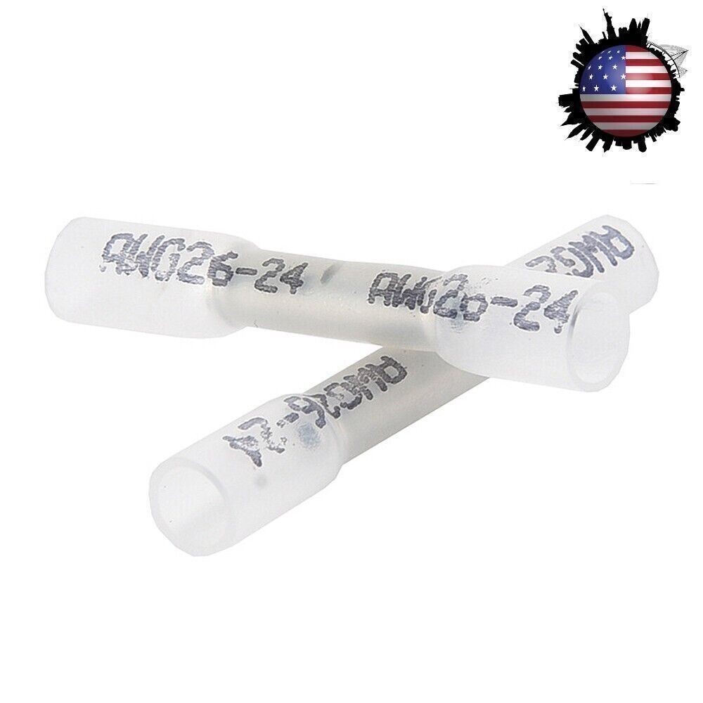 50/100PCS Heat Shrink Butt Wire Splice Seal Connectors Crimp Terminals 26-24AWG