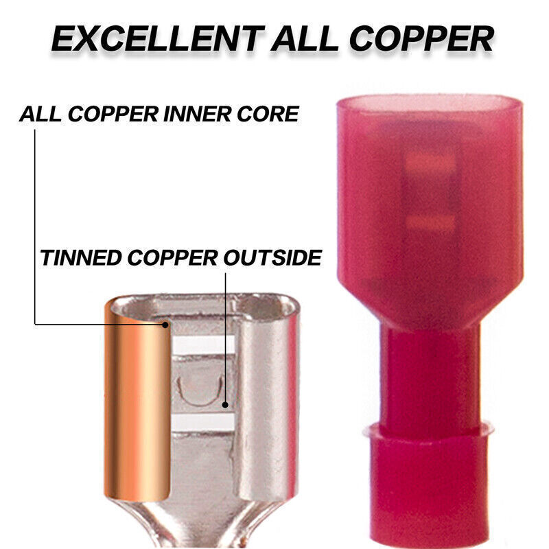 22-16AWG Gauge Nylon Insulated Spade Connector Terminals Wire Crimp Female RED