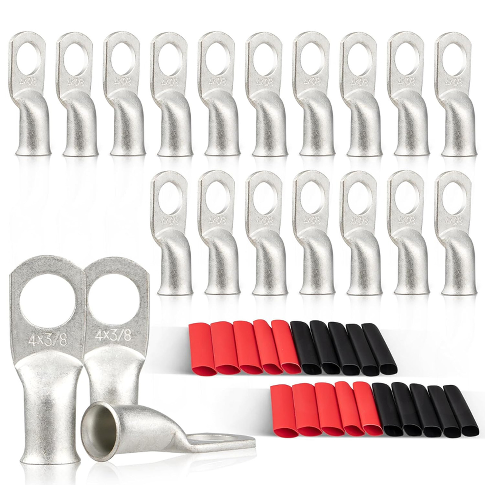 20PCS 4 AWG-3/8 Marine Grade Wire Lugs, Tinned Copper Ring Terminal Connectors