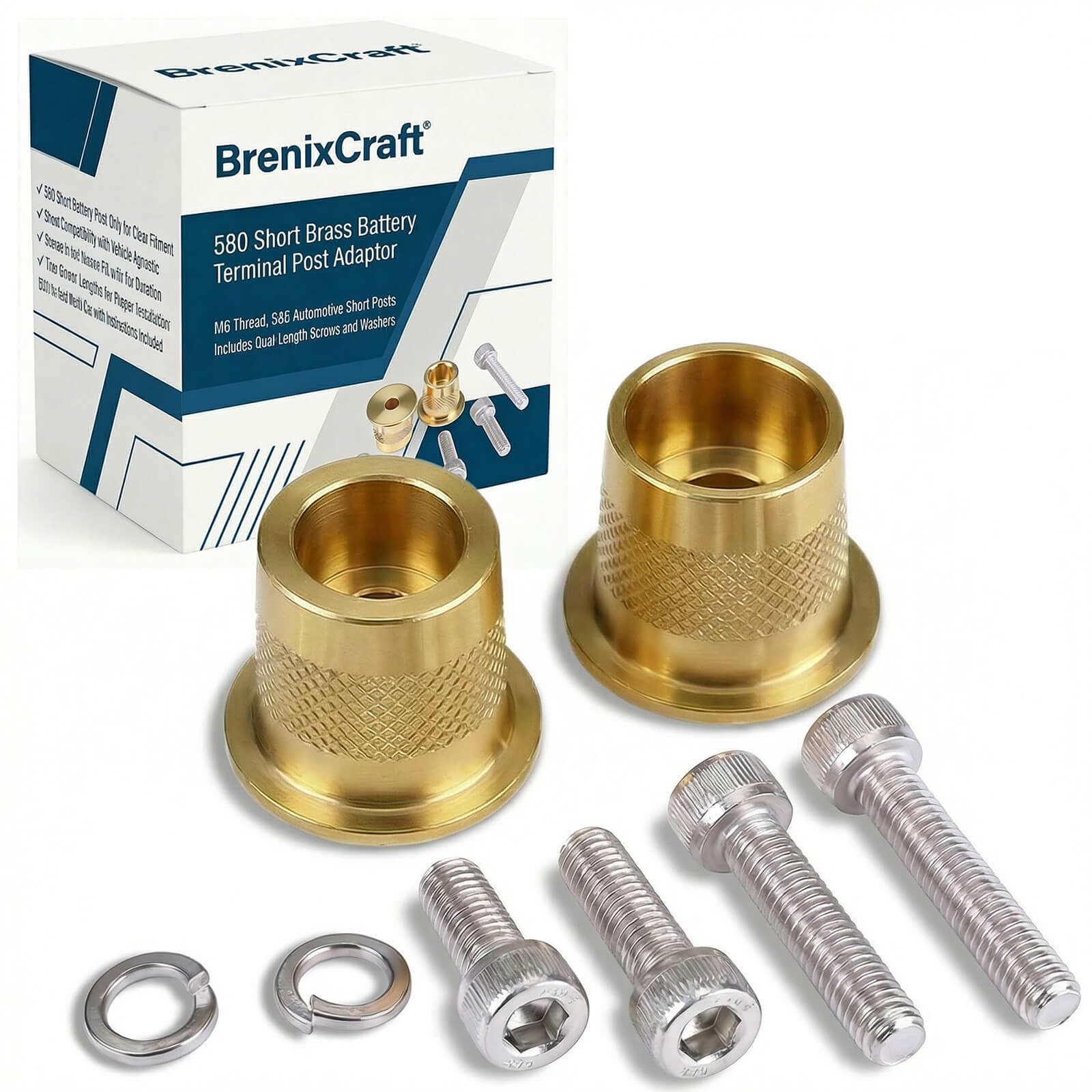 580 Short Brass Battery Terminal Post Adaptor Kit, M6 Thread, SAE Automotive …