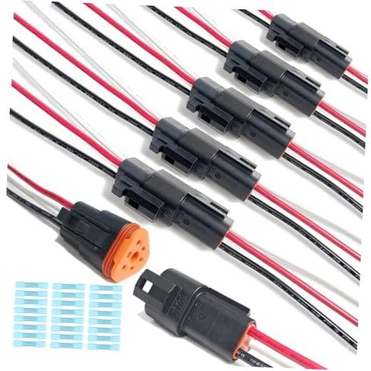 6 Kit Deutsch DT 3 Pin Black Male Female Wiring Harness, 16 AWG 6Set Black 3Pin