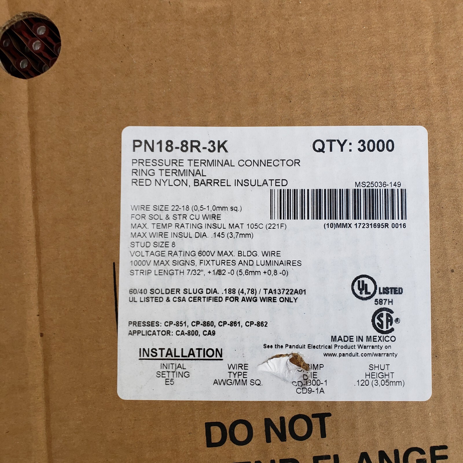 Panduit PN: 18-8R-3K Qty: 3000