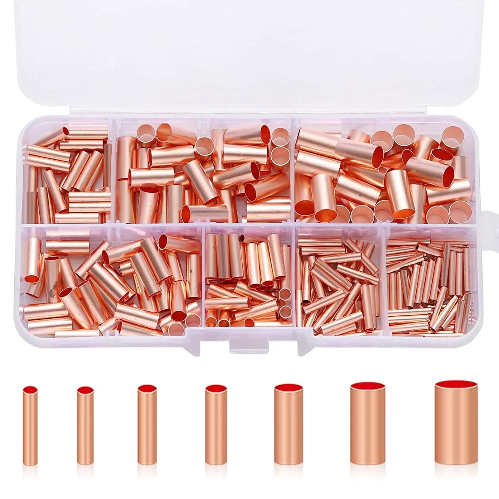 250Pcs 7 Size Wire Butt Splice Ferrules Kit Copper Crimp Connector Accessories