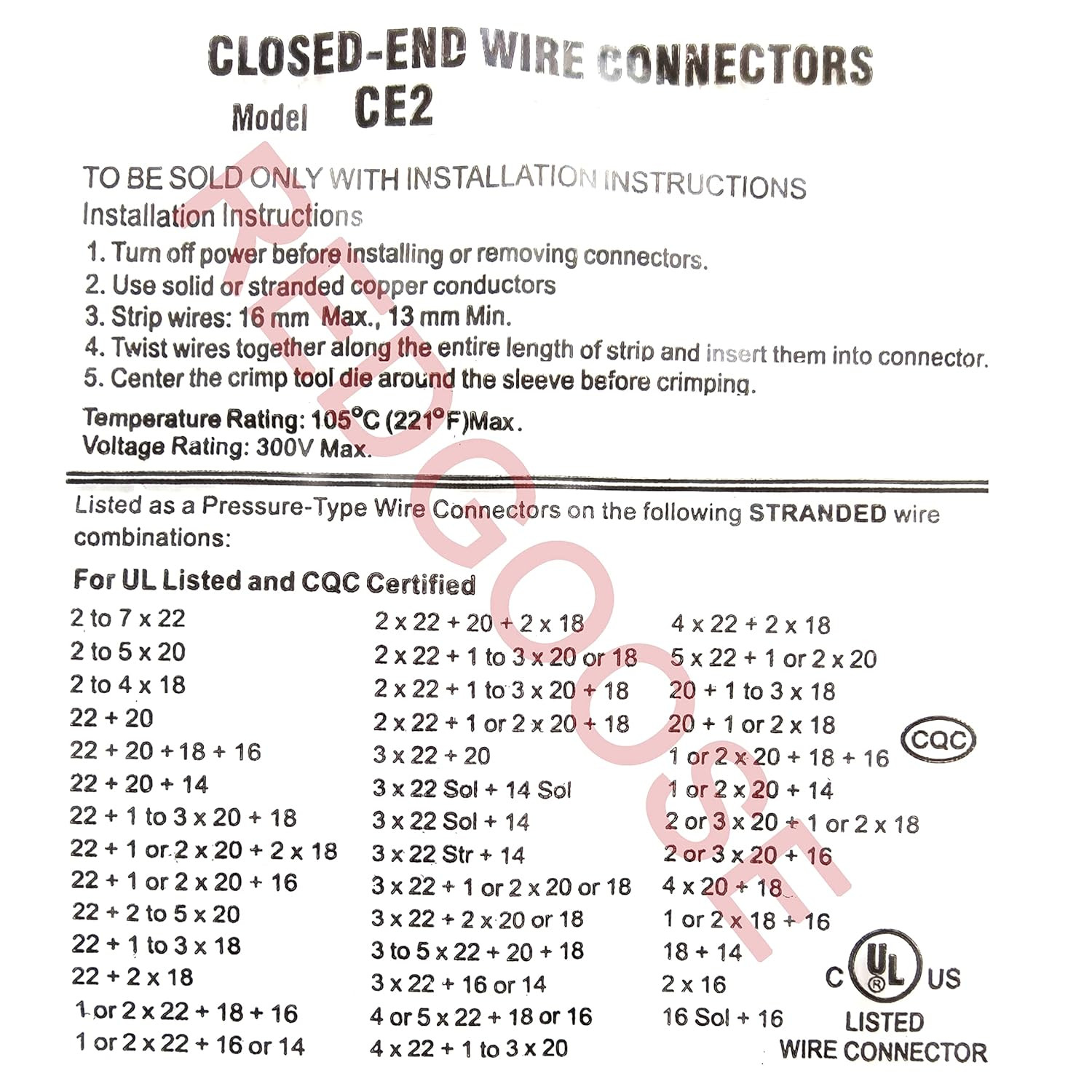 300PCS Closed End Crimp Connector 26-12 AWG Nylon Wire Connectors Crimp Cap Wire