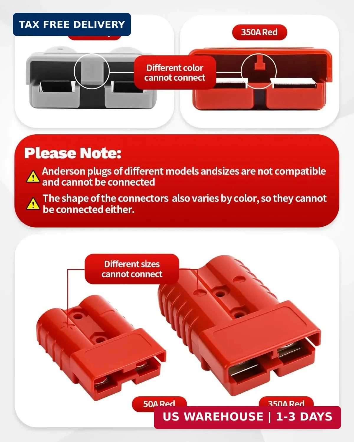 350A-600V Battery Quick Connect/Disconnect with 2/0 AWG, 6 PCS Jumper Cable Plug