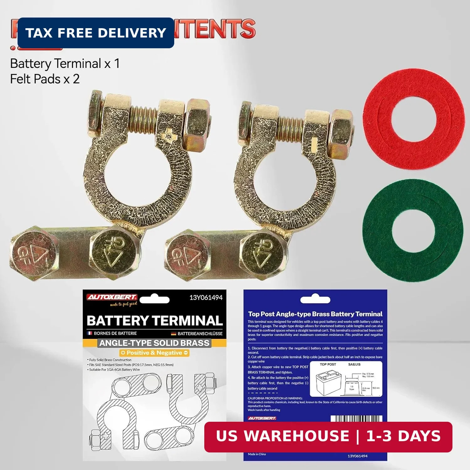 2pcs Pure Brass 12V Car Leisure Battery Terminals Connectors Clamps Top Post Van