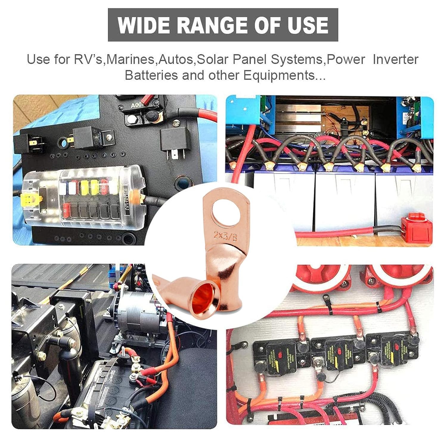 8pcs Copper Ring Terminals Heavy Duty 4/0 Awg 1/2″ M12 Cable Lugs for Battery