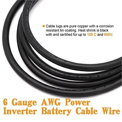 6 AWG Gauge Wire UL1015 Battery Power Tinned AWG 6 Red&Black + 3/8″ 5/16″ lugs