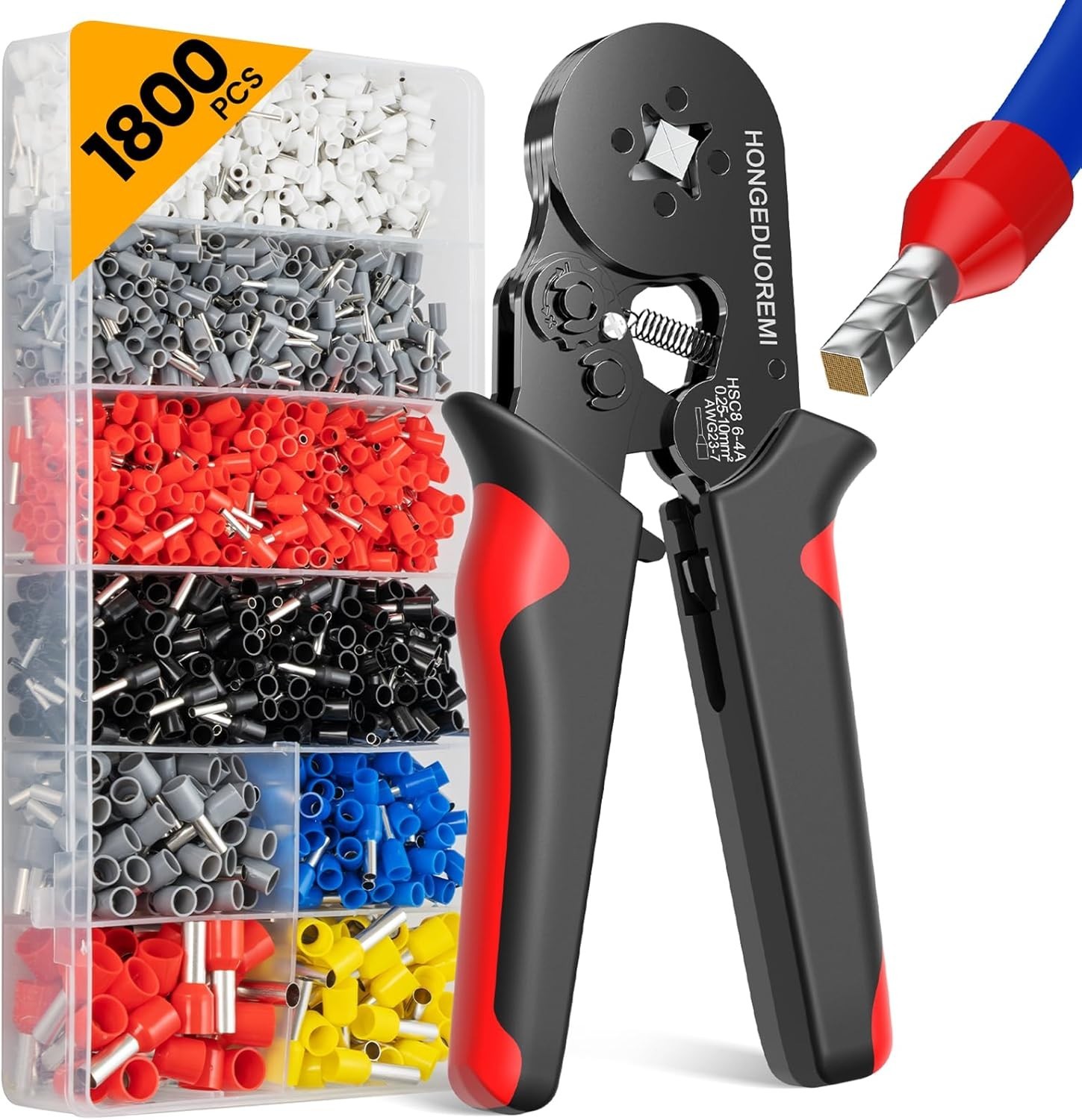 New 1800pcs Wire Ferrules Terminals Kit Ferrule Crimping Kit Assortment AWG23-7