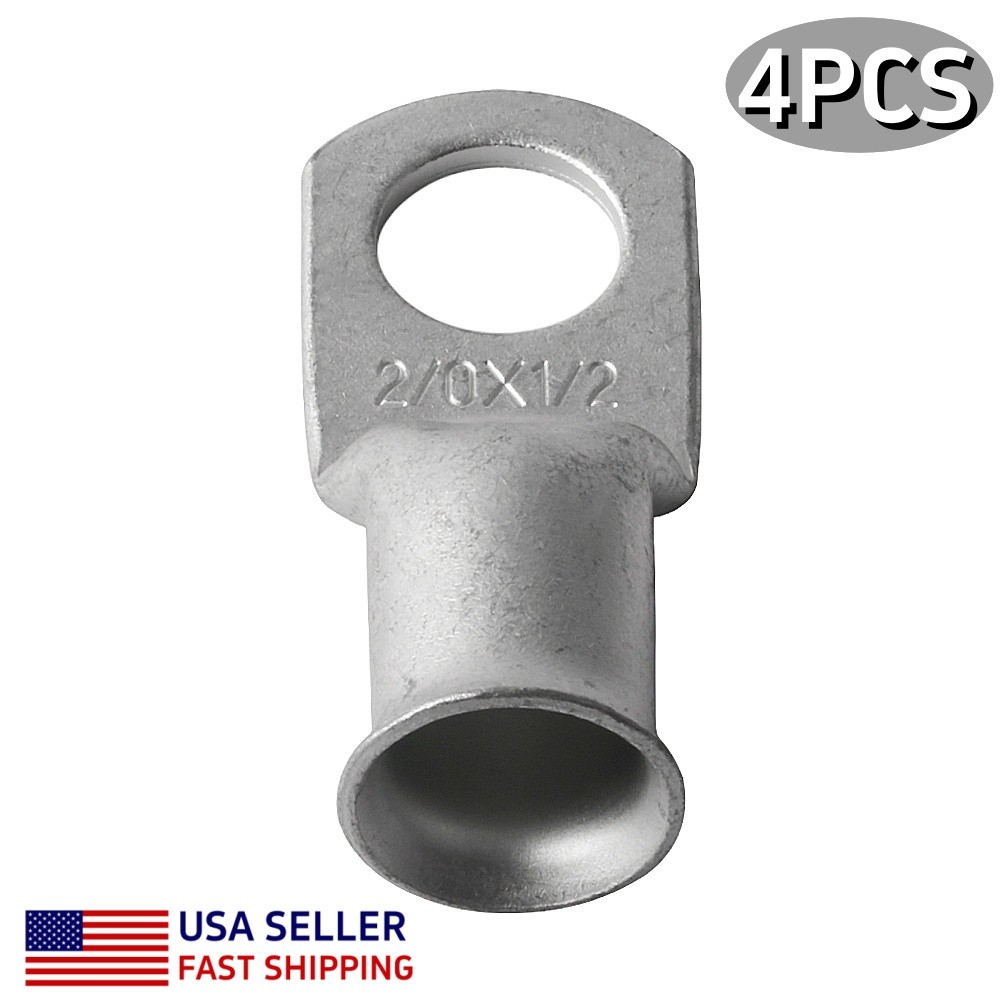 4PCS 2/0AWG Cable Wire Connector 1/2″ Ring Battery Terminals Copper Ends Lugs US