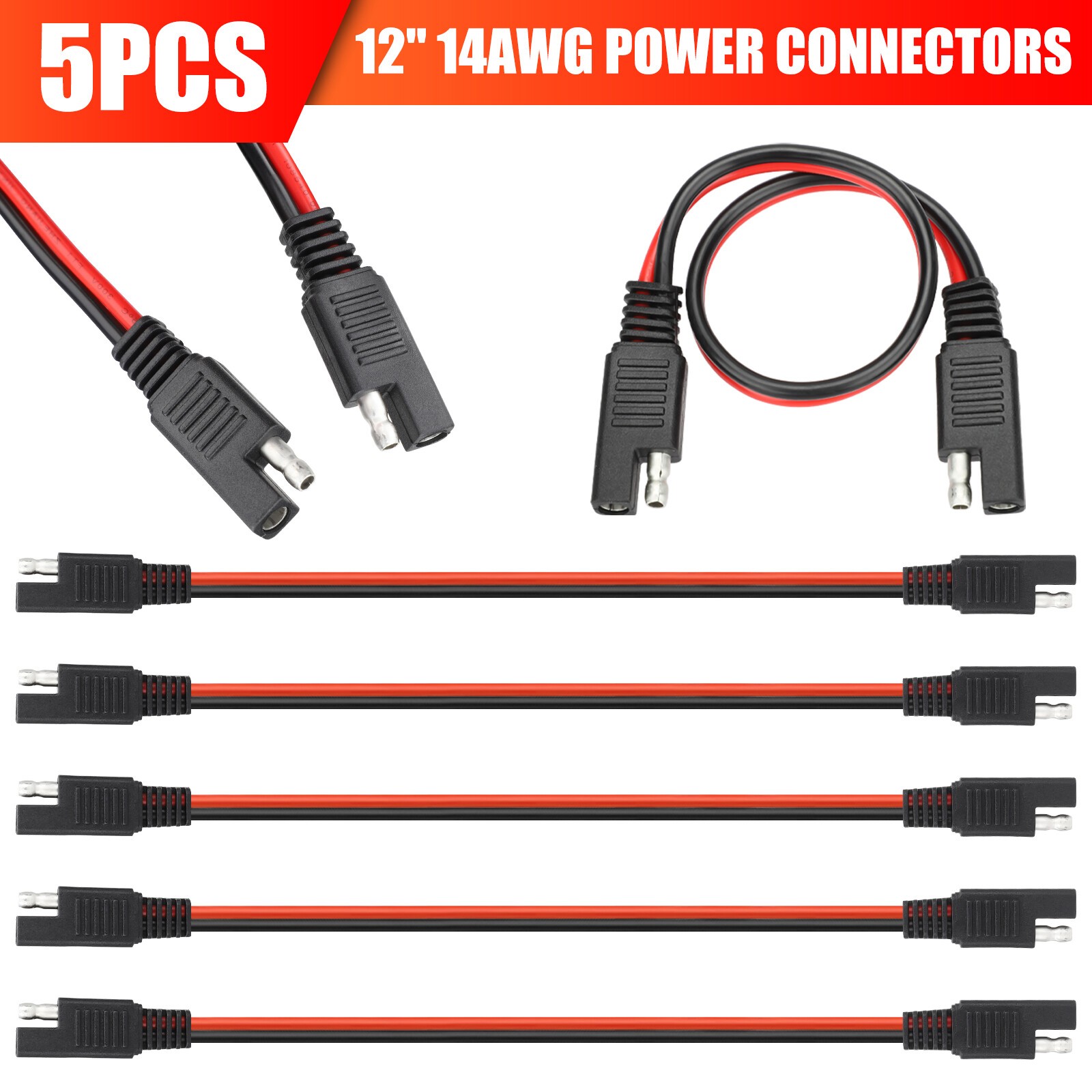 5x 12″ 2 Pin Quick Disconnect 14 Gauge Polarized Molded Connectors Power Cable