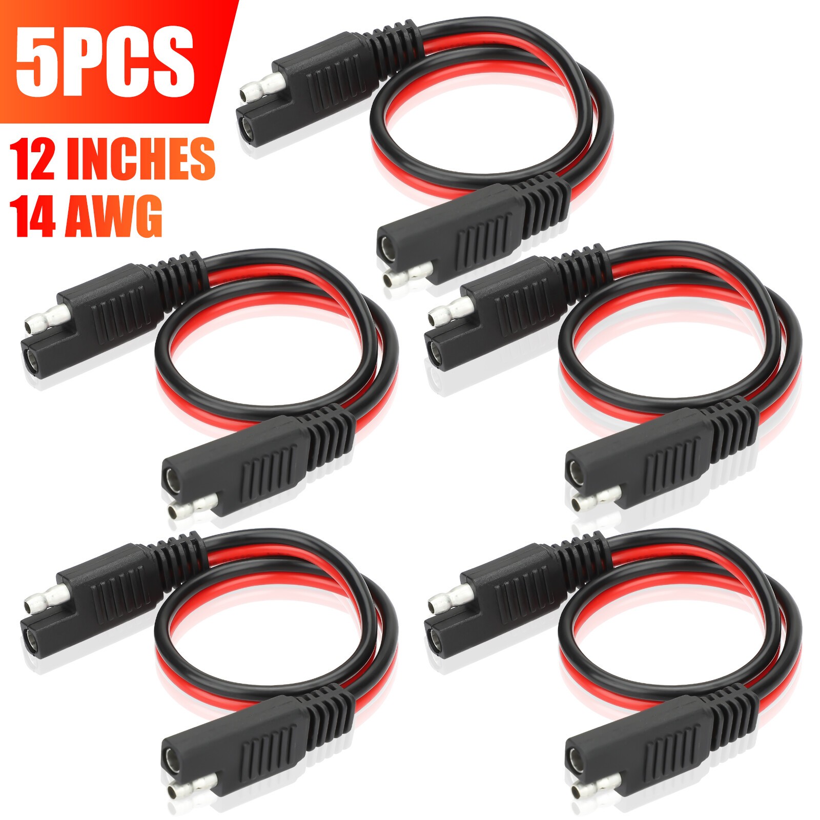 5x 12″ 2 Pin Quick Disconnect 14 Gauge Polarized Molded Connectors Power Cable
