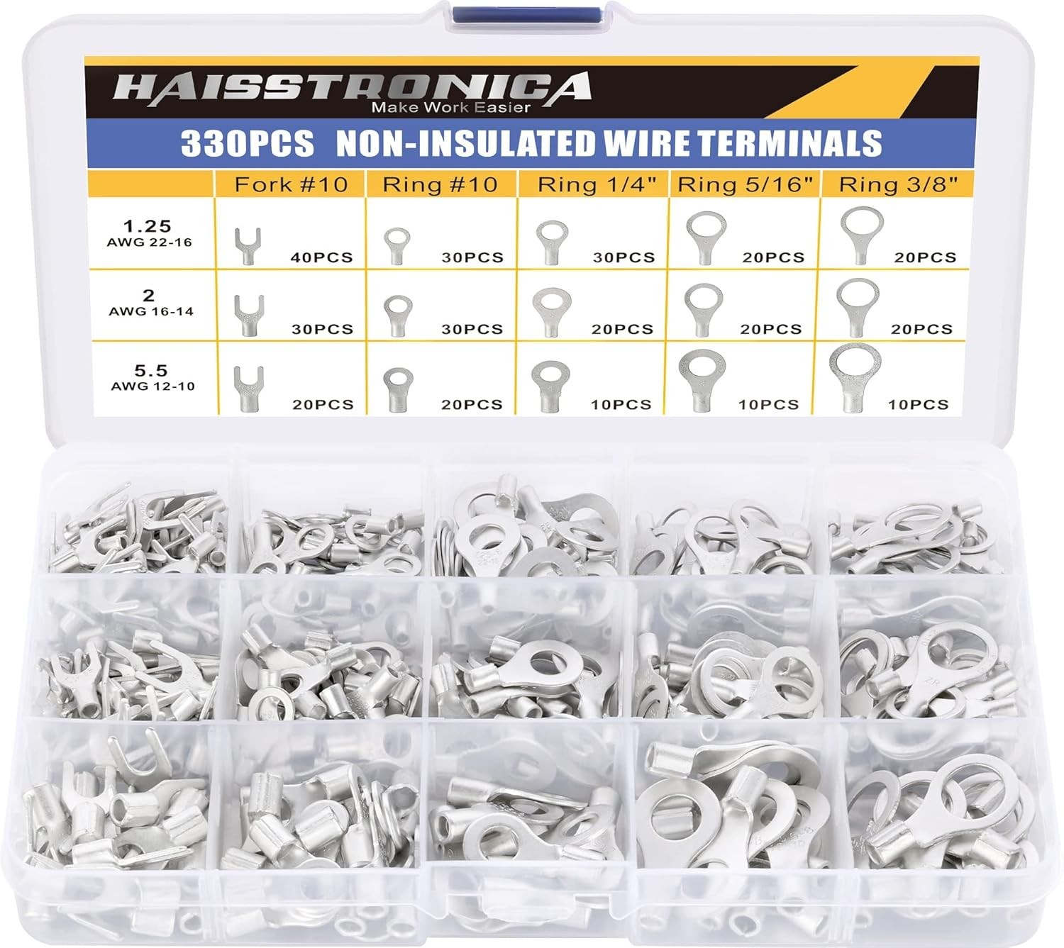 330PCS Non-Insulated Ring Terminals Kit – Tinned Red Copper for Electrical Use