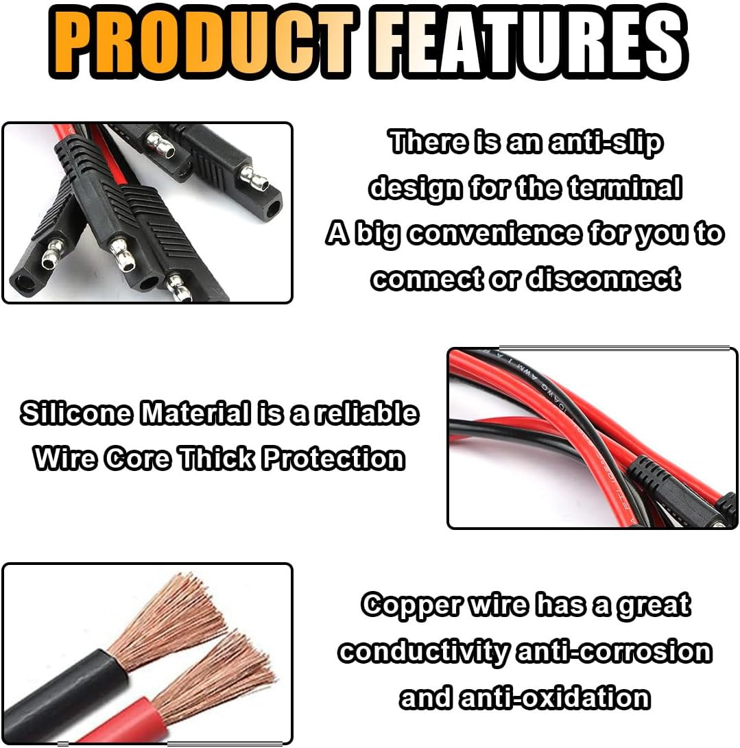 5PCS 2 Pin Quick Disconnect Polarized Wire Harness, 14 Gauge SAE Connector Bulle