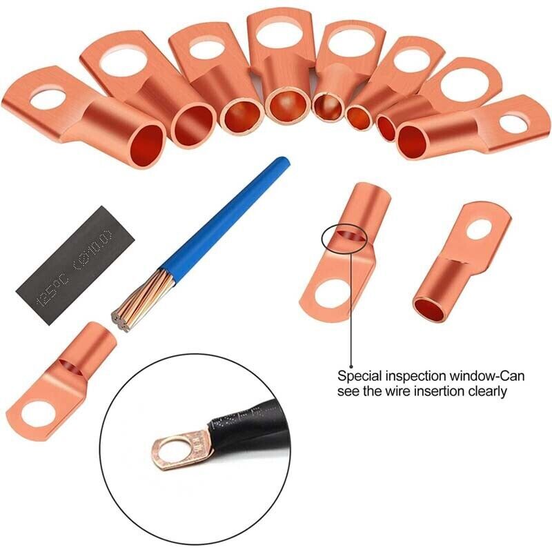 140Pcs Cable Lugs Copper Ring Crimp Terminal Plier Car Battery Wire Connectors