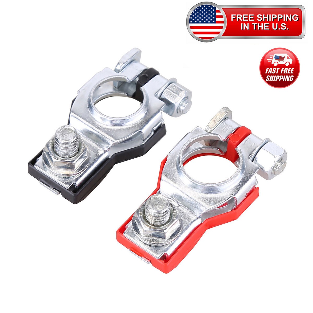 2 CAR BATTERY TERMINAL CONNECTOR TOP POST POSITIVE NEGATIVE HEAVY DUTY UNIVERSAL