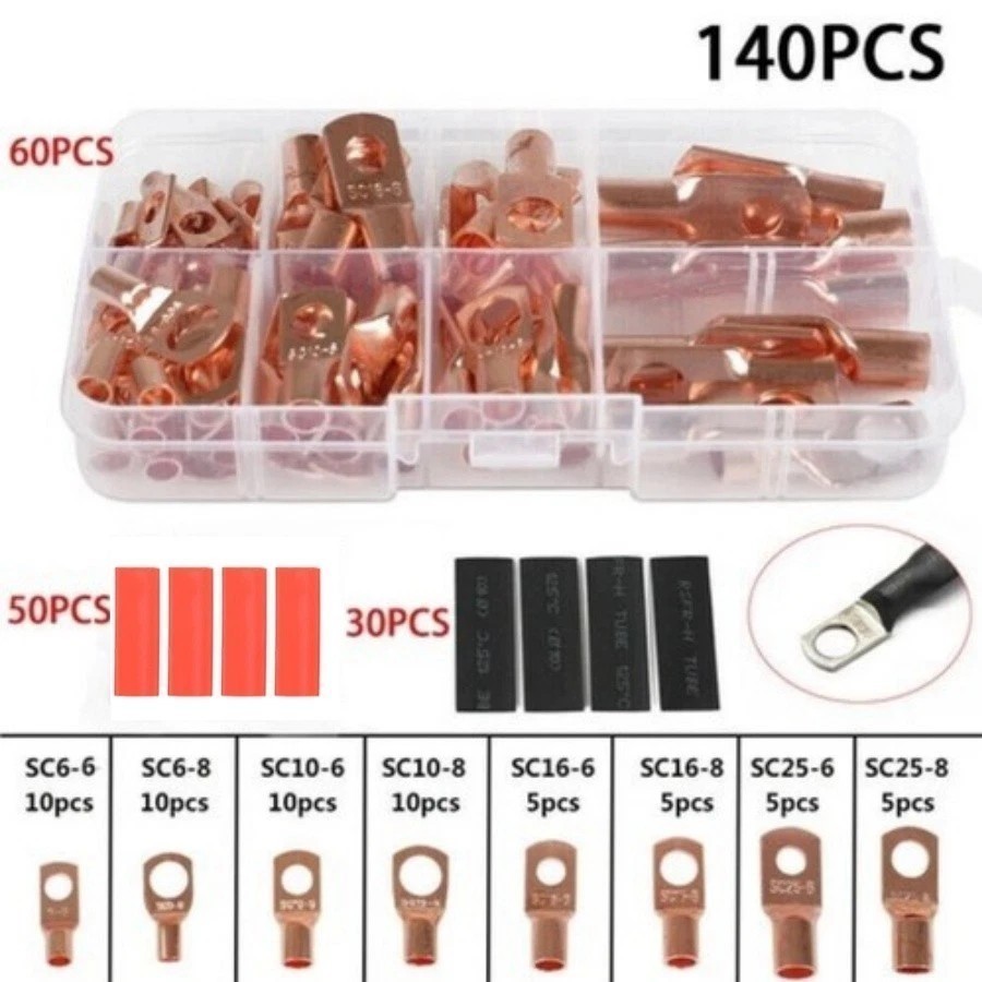 Battery Cable Lug Crimping Tool 10-1 AWG/W 140PC Copper Ring Terminal Heavy Duty