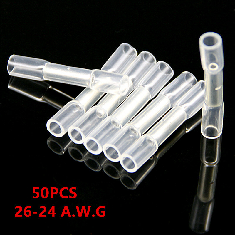 50PCS White Heat Shrink Wire Connector Butt Splice Waterproof Terminal 26-24AWG
