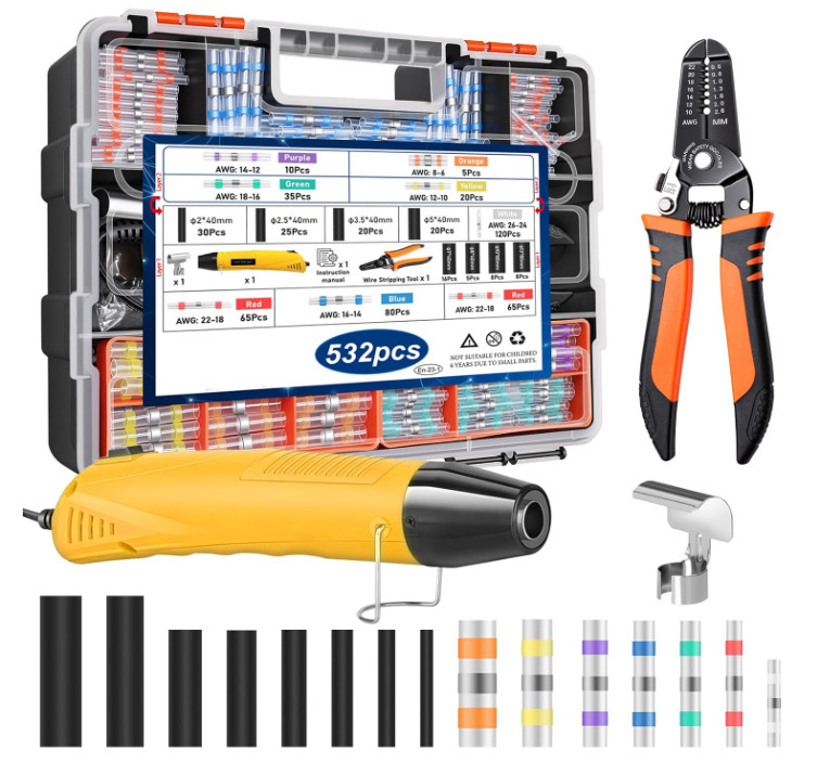 Kit de 532 piezas con conectores soldables impermeables, tubos termorretráctiles
