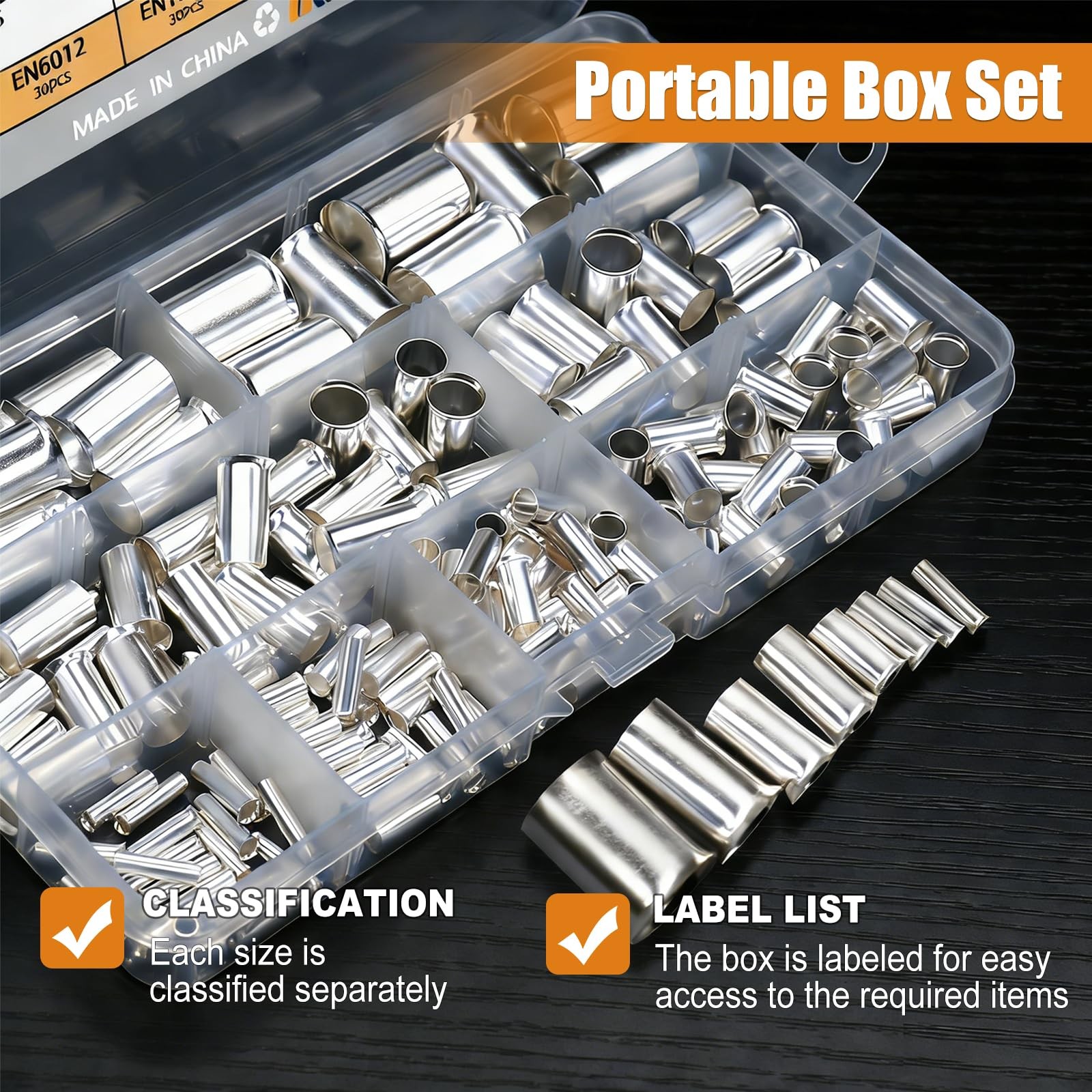 166PCS Wire Ends Ferrules Kit, 8 Sizes AWG(1/0 2/0 2 4 6 8 10 12) Silver Plated