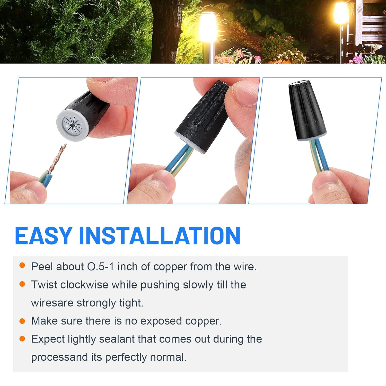 50 Pieces Waterproof Wire Electrical Connectors Black Waterproof Wire Nuts Outd