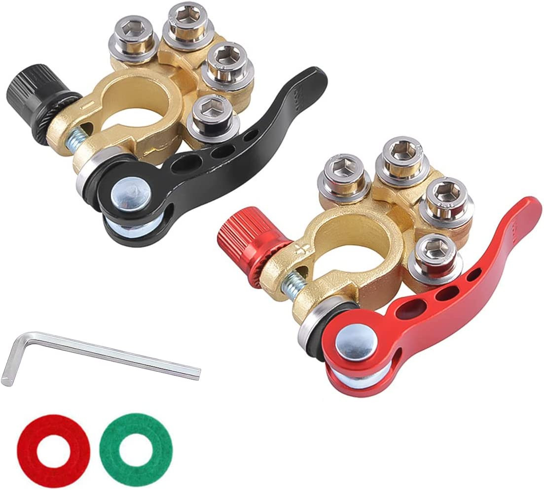 Battery Terminal Clamp Connectors, 2 Pcs 4 Way Quick Release Disconnect Car Batt