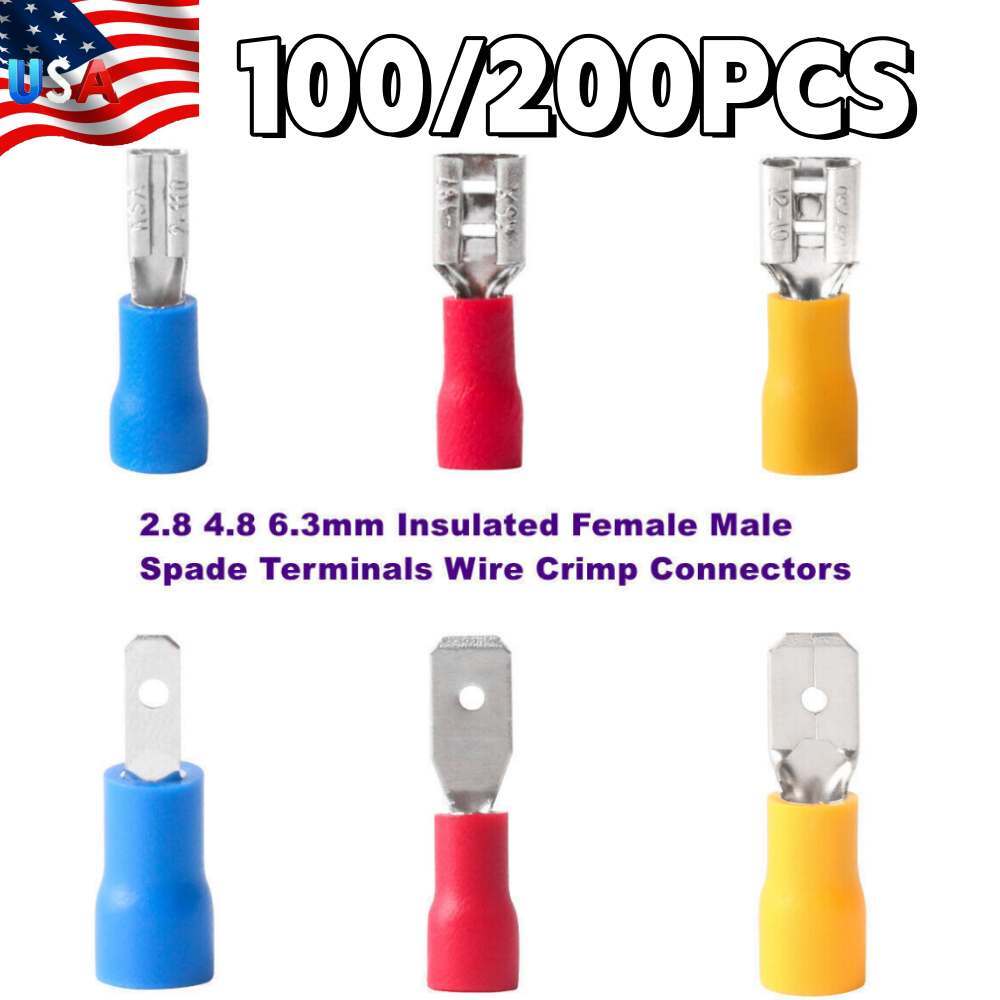 Vinyl Insulated Female Male Spade Terminals Wire Crimp Connectors 2.8 4.8 6.3mm