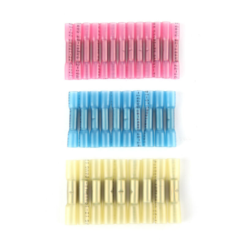 200PC Heat Shrink Butt Red Blue Yellow Waterproof Wire Connectors Seal Terminals