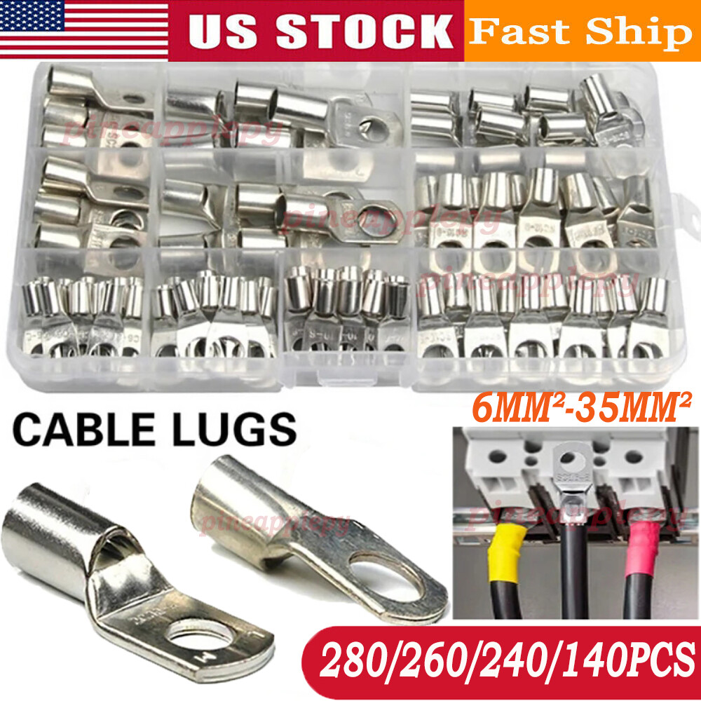 260Pcs Battery Copper Wire Lugs Kit Crimp Cable Ends Ring Terminals with Tubing