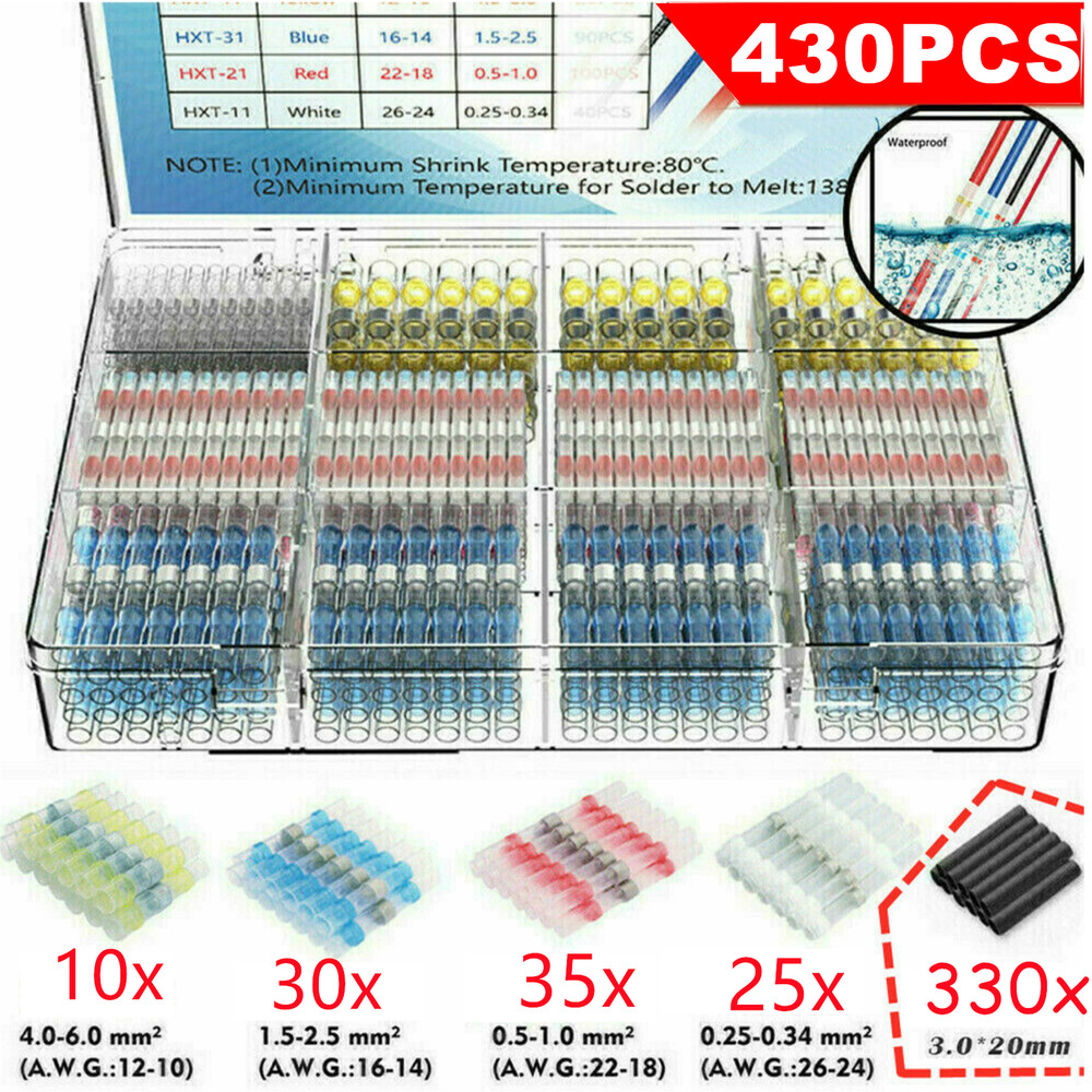 800PCS Waterproof Solder Seal Heat Shrink Wire Butt Terminal Connectors Kit Set