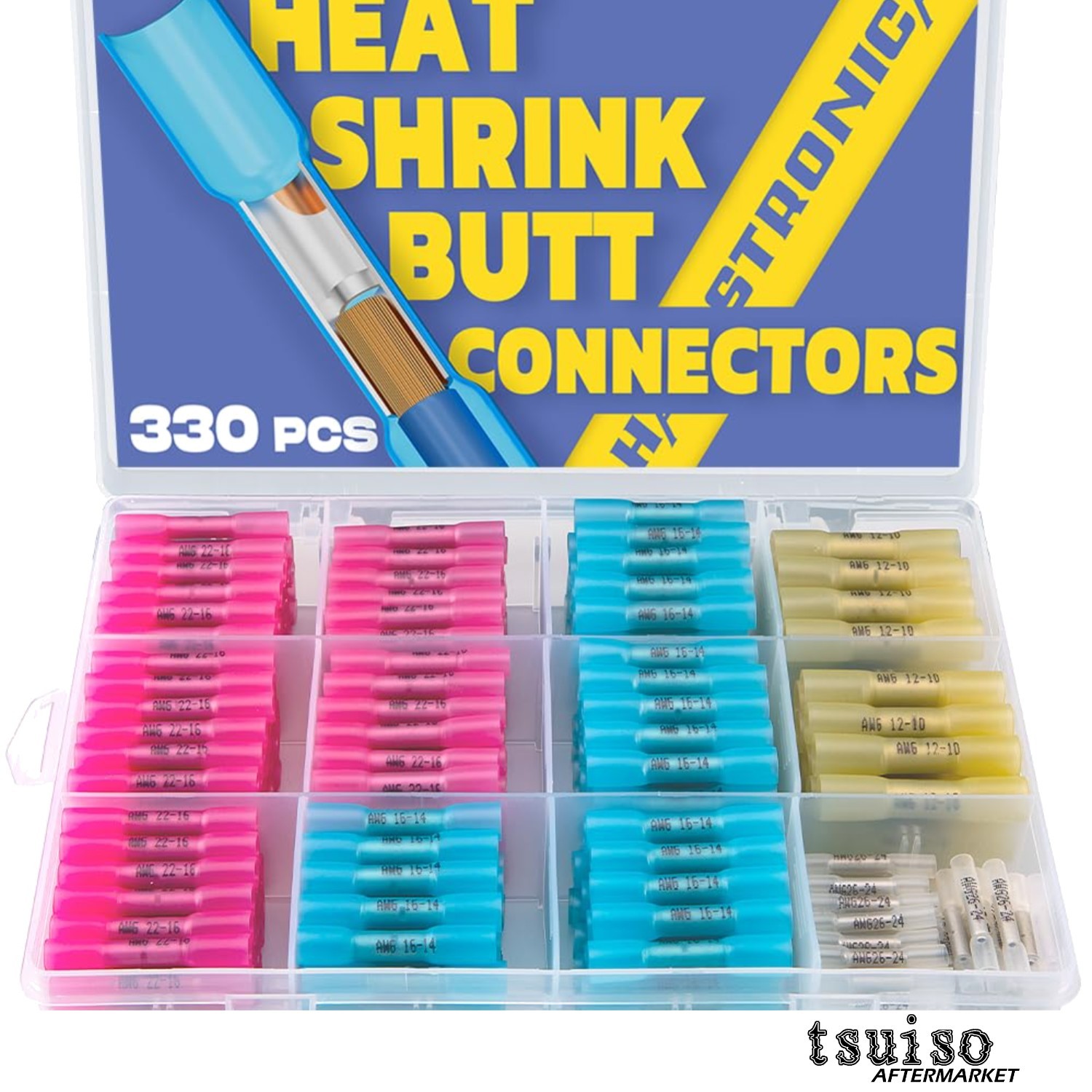 330PCS Marine Grade Waterproof Heat Shrink Butt Connectors – 4 Colors & Sizes