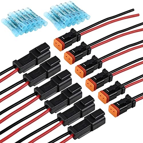 2 Pin Deutsch Connector Kit – 2 Wire DT Pigtail Black – 6 Sets 6Set 2Pin 14AWG