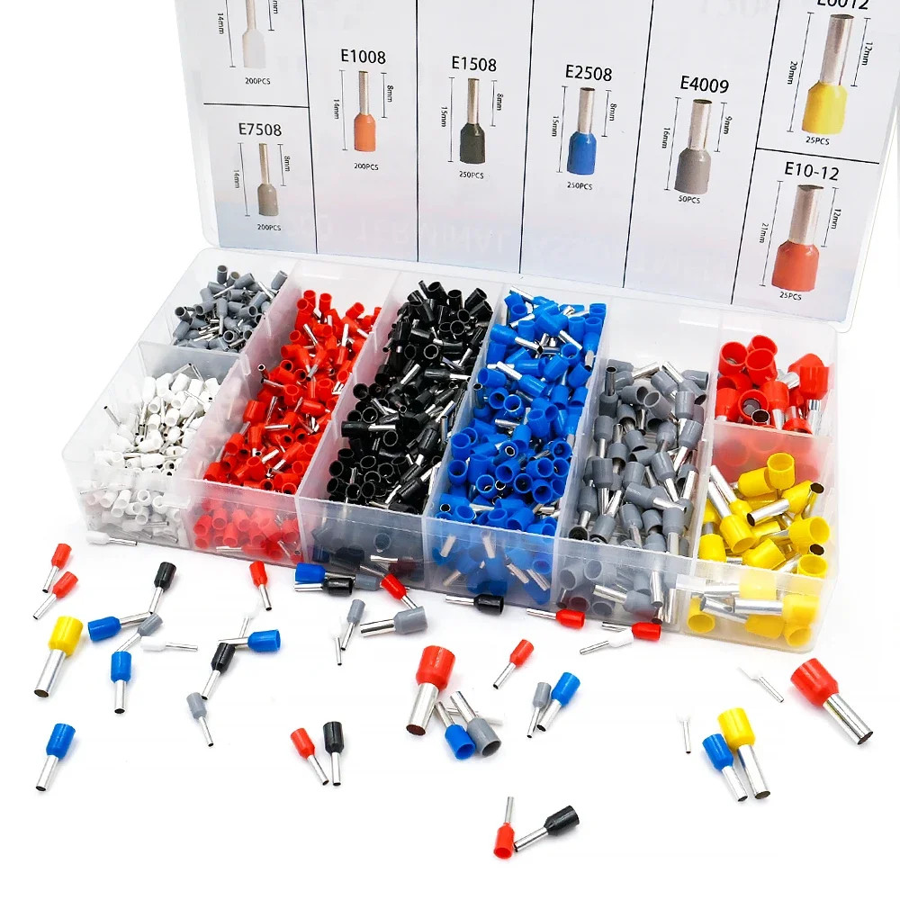 Kit 1200 Embouts Sertir Fil Électrique Isolés E10-12 à 0508 Laiton Pressé
