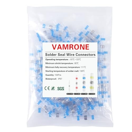 100PCS Blue Waterproof Solder Seal Wire Connectors 16-14 AWG, Heat Blue 100PCS