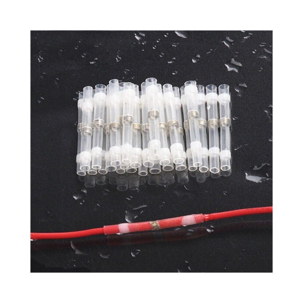 100PCS Solder Seal Wire Connectors Heat Shrink Butt Solder Terminals 26-24 AWG