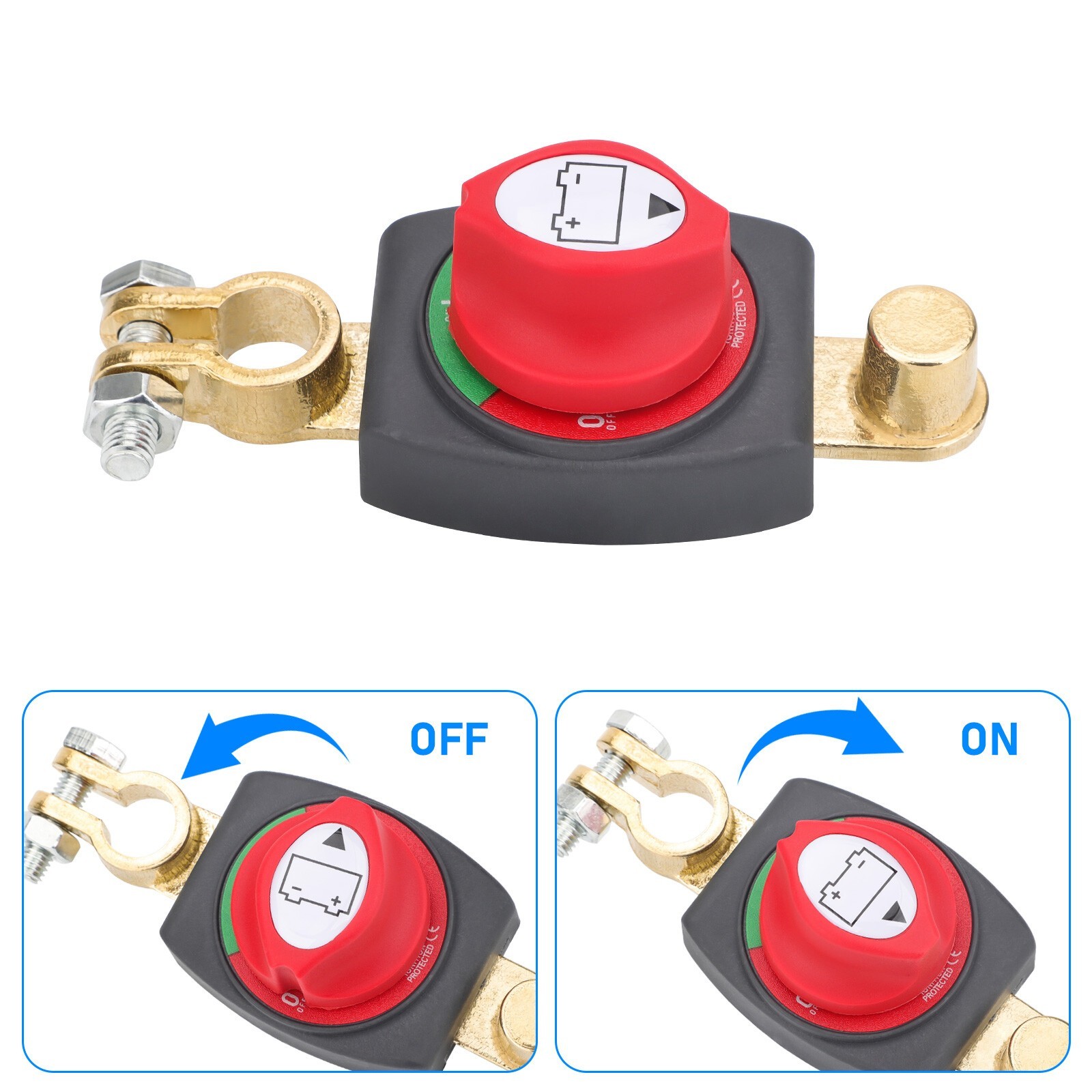 2X Battery Disconnect & Top Post Kill Switch 12V-48V Heavy Duty Shut Off For Car