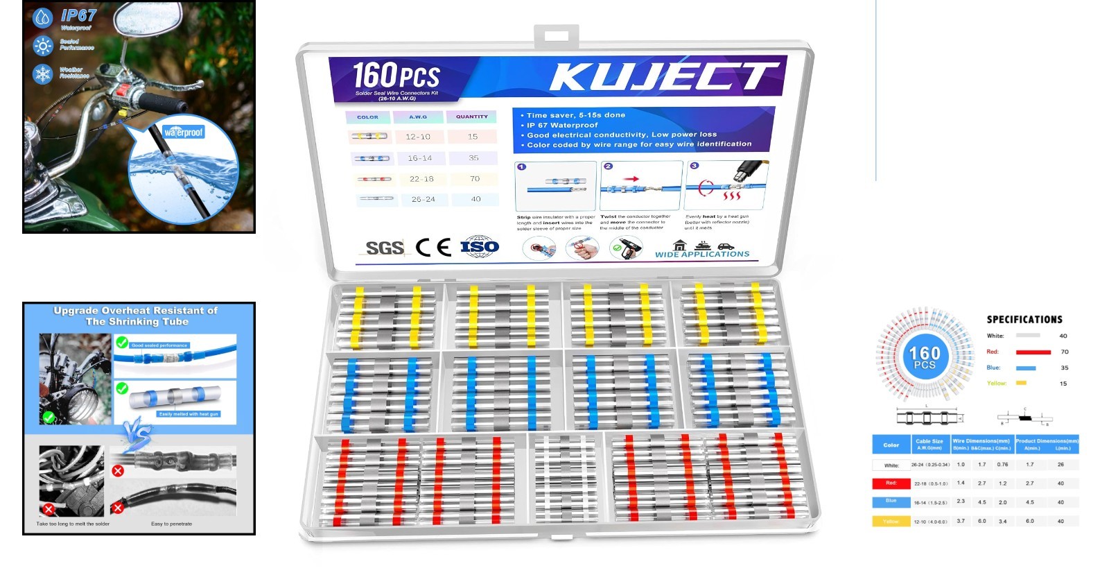 160PCS IATF16949:2016 Certified Solder Seal Connector Kit for Versatile Use