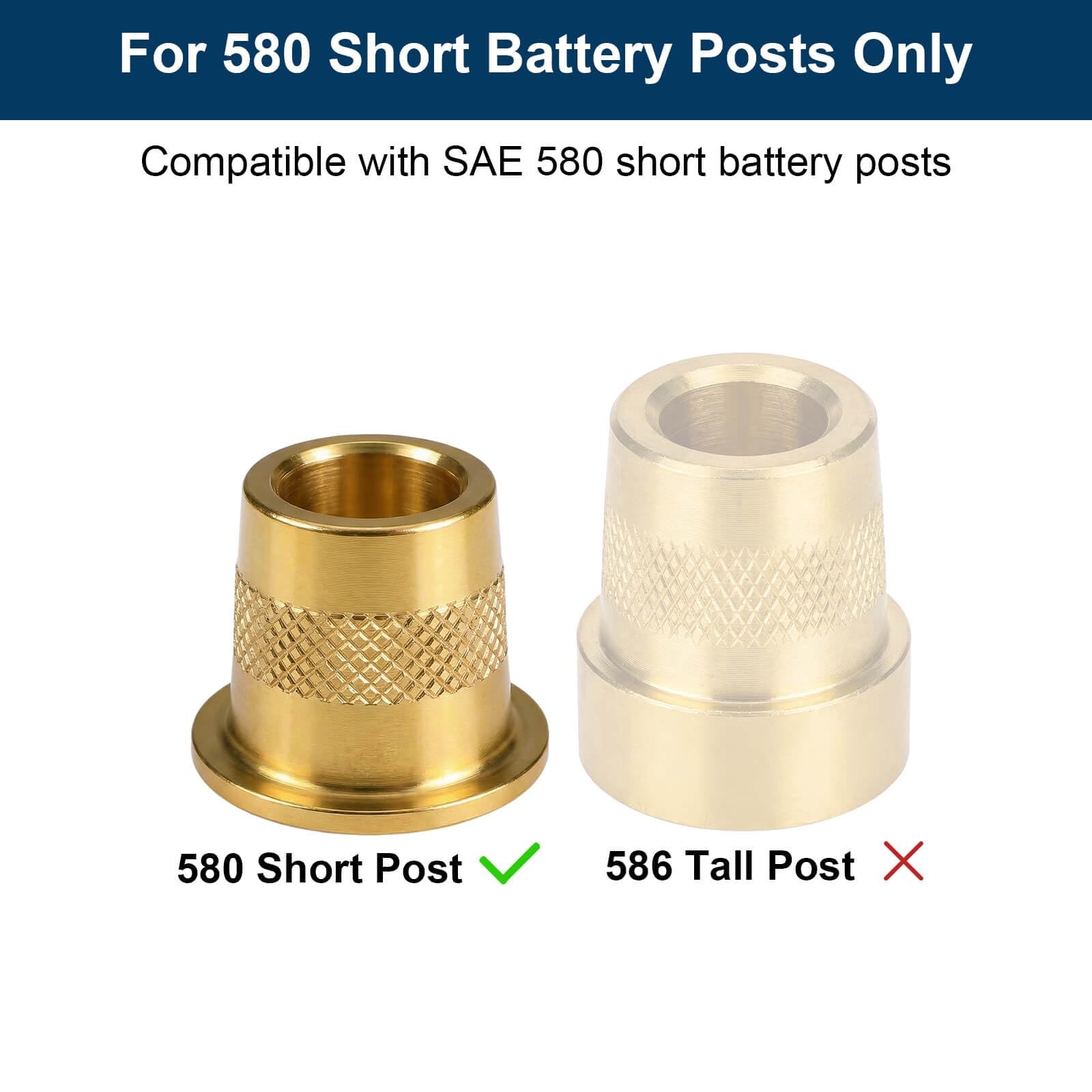 580 Short Brass Battery Terminal Post Adaptor Kit, M6 Thread, SAE Automotive …