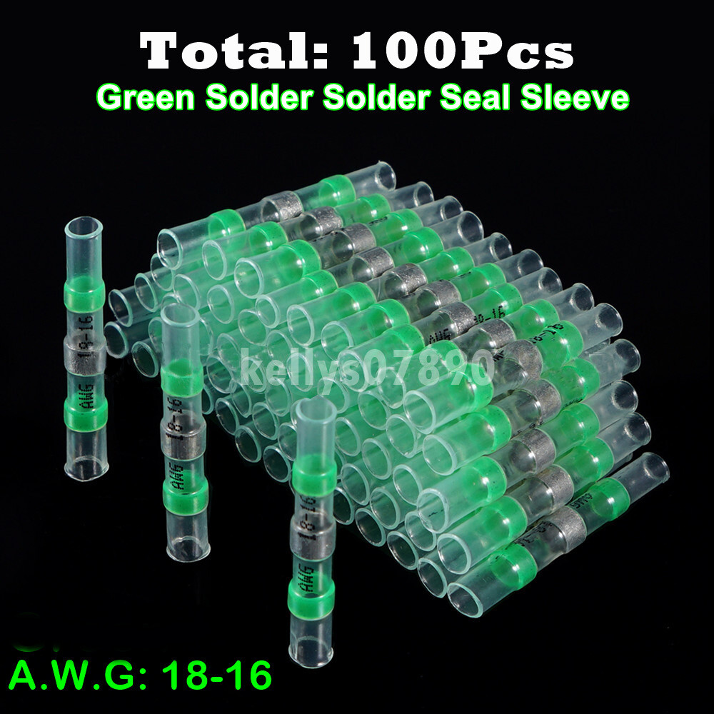 100Pcs Solder Seal Sleeve Heat Shrink Butt 18-16 Gauge Wire Connectors Terminals