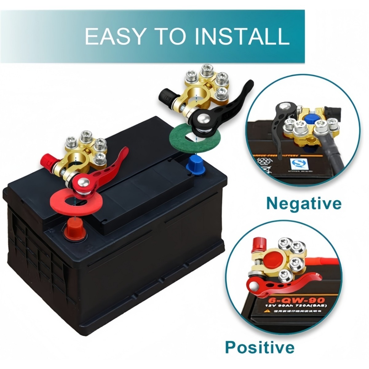 4 PCS 4-Way Quick Release Battery Terminal Clamps–SAE/JIS Type A Post Connectors