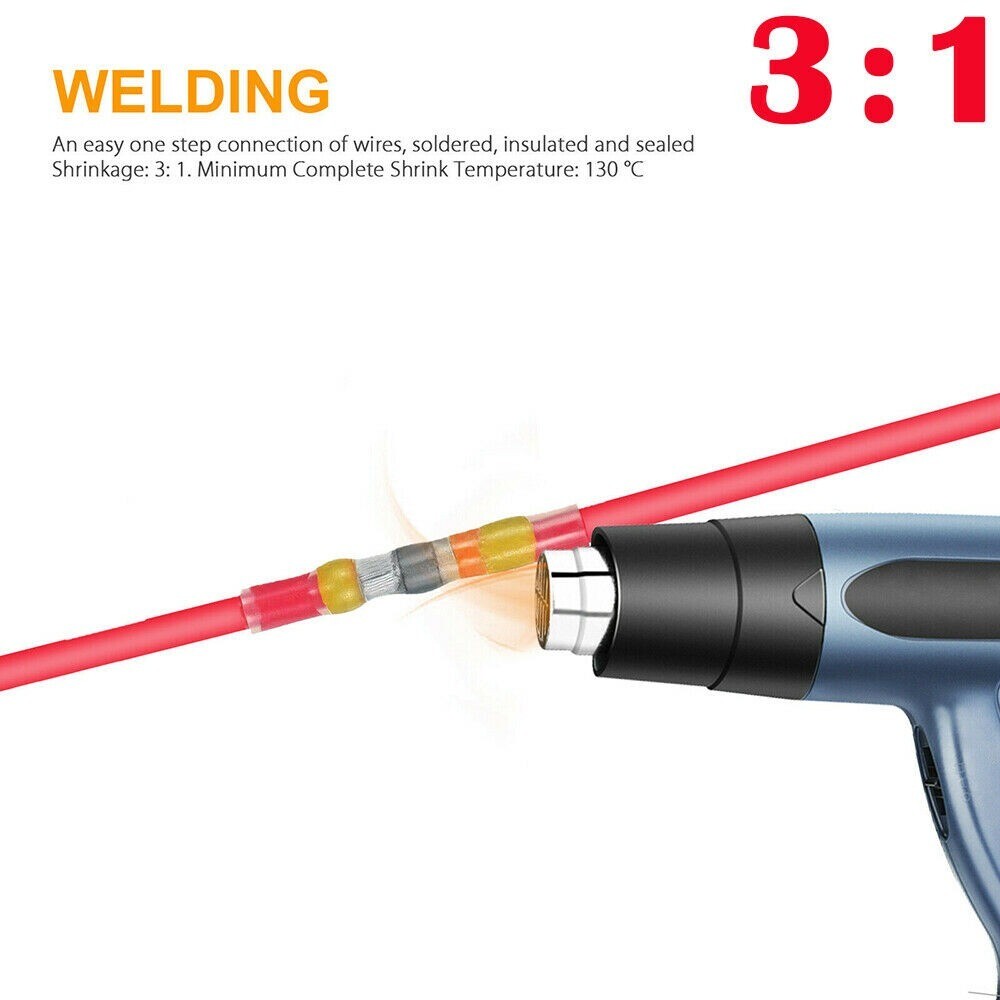 250Pcs Waterproof Solder Seal Sleeve Heat Shrink Butt Wire Connectors Terminals
