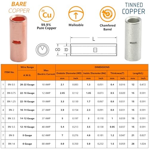 380PCS Non Insulated 380pcs 26-6 Awg Kit Non-Insulated Splice – Tinned Copper