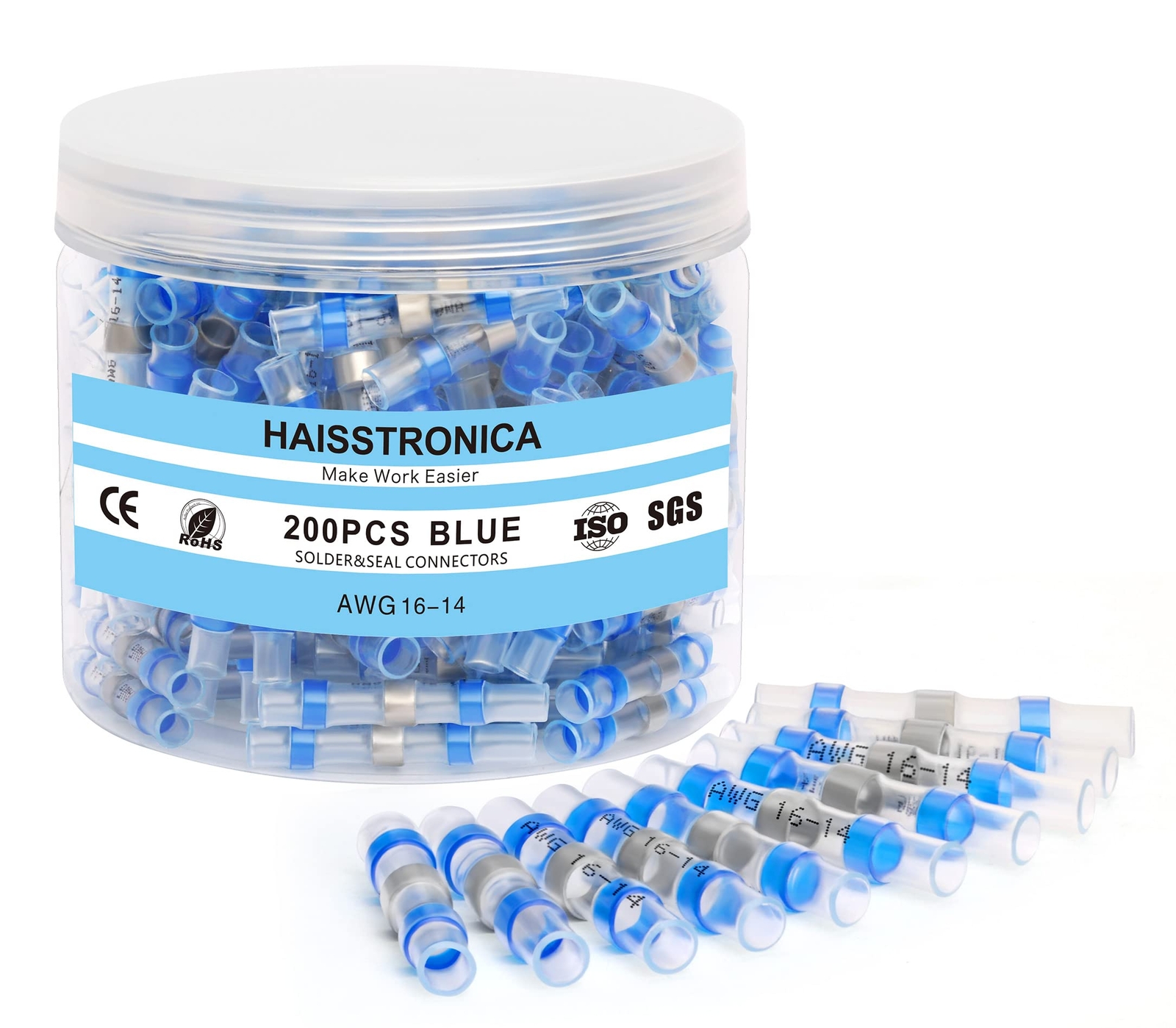 200pcs Solder Seal Connectors Waterproof Butt Terminal Copper Polyolefin Blue 22
