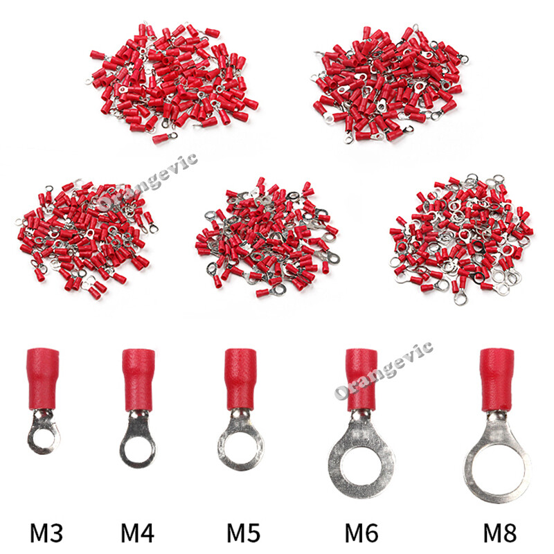 10/50/100PCS Red Ring Crimp Terminals Vinyl 22-16 AWG Car Audio Wire Connectors