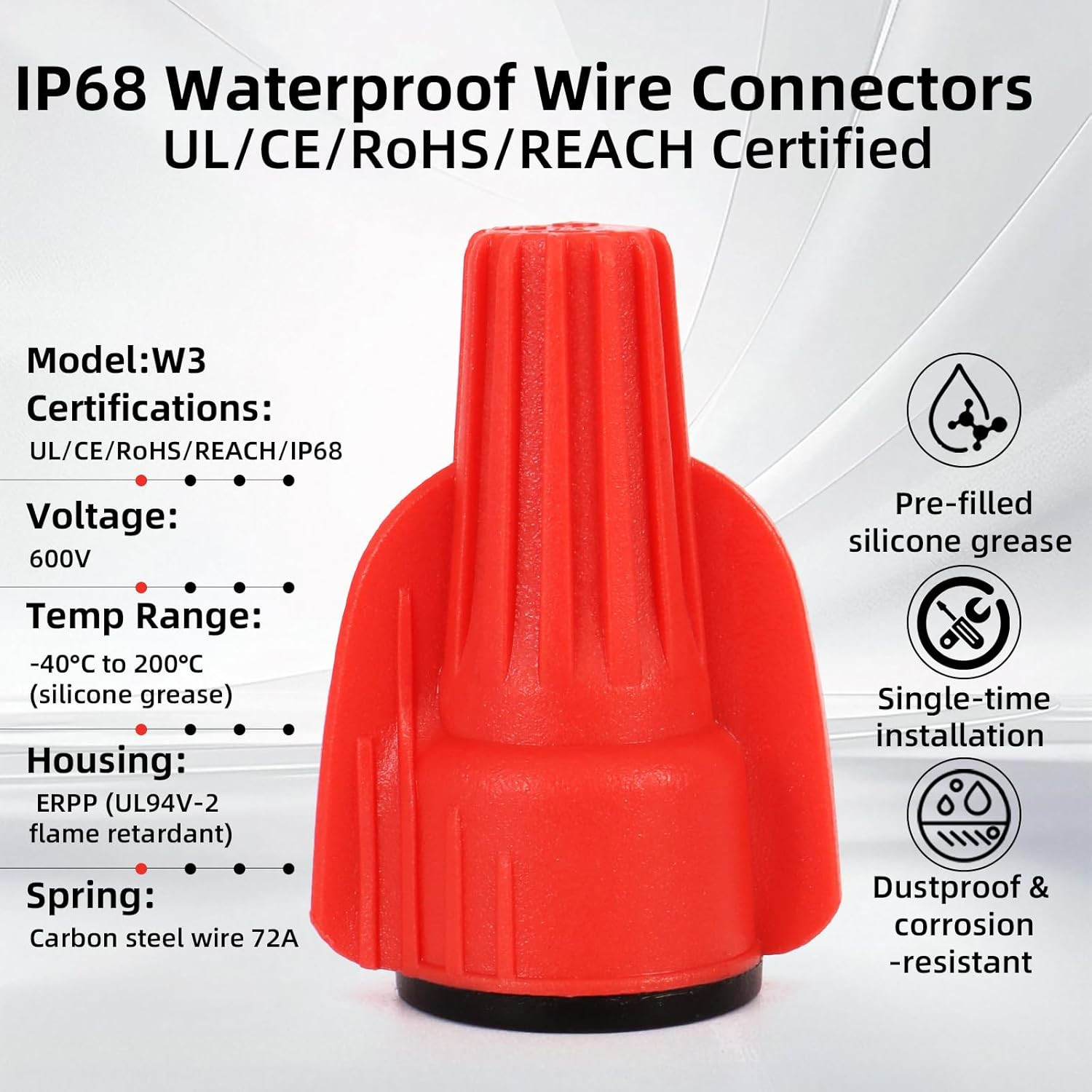 50 PCS Waterproof Wire Connectors 18-10AWG Silicone-Filled Waterproof Wire Nuts