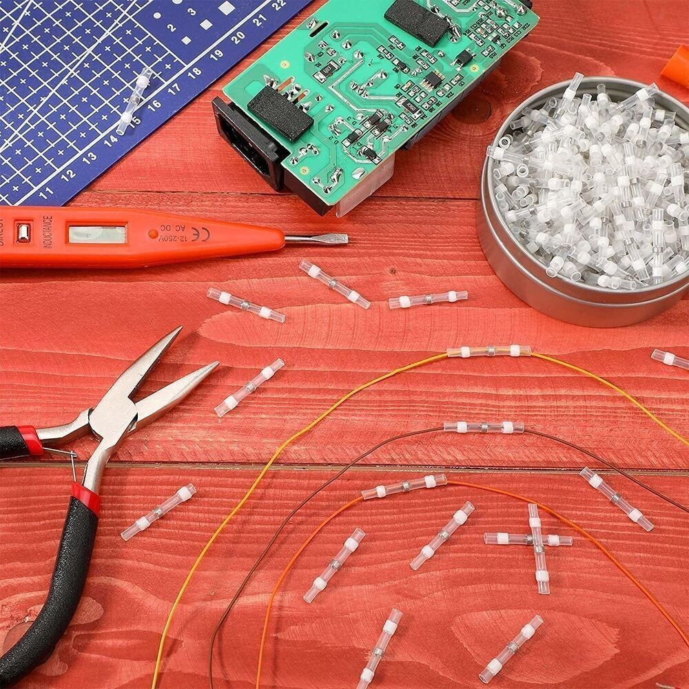 100PCS Solder Seal Wire Connectors Heat Shrink Butt Solder Terminals 26-24 AWG