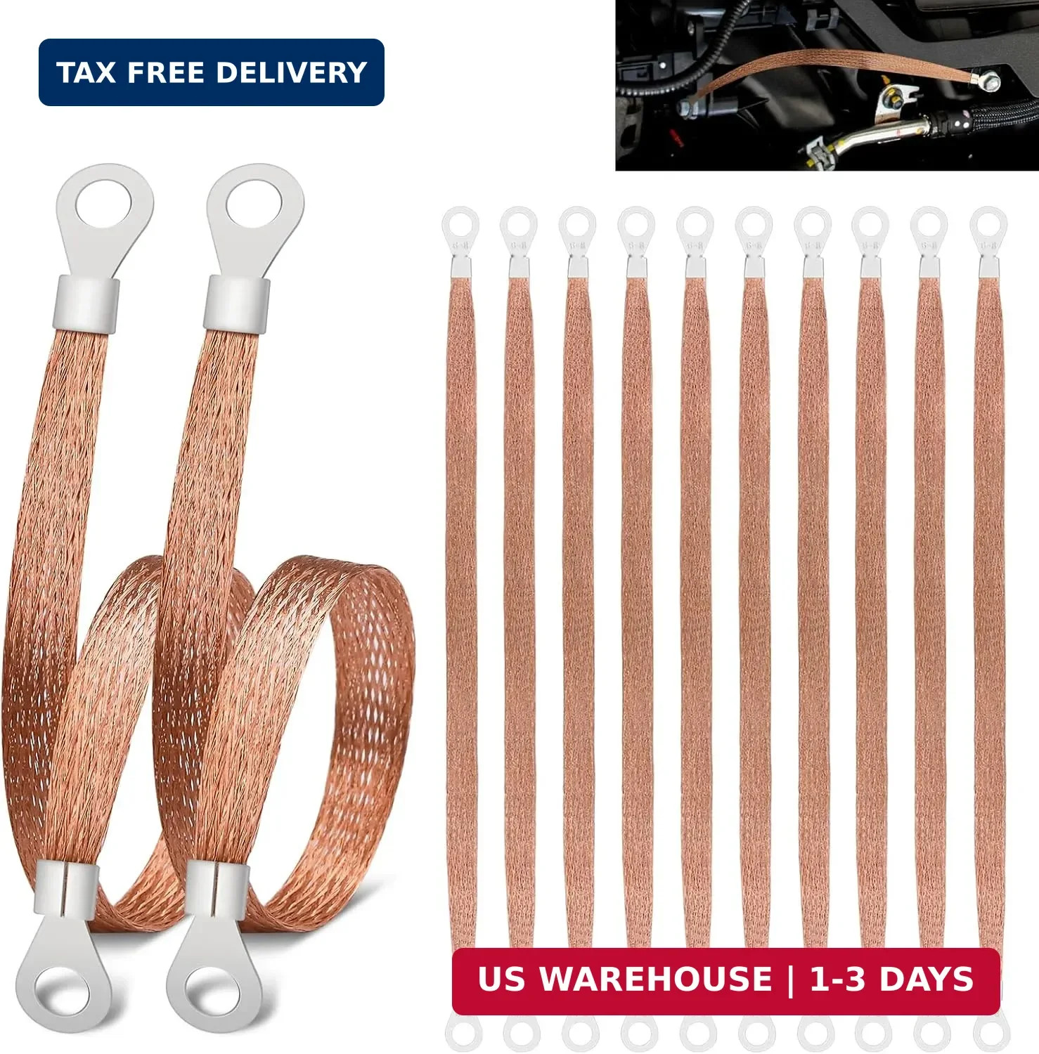 12 PCS Universal Automotive Braided Copper Ground Strap, 12 Inch Engine Ground S