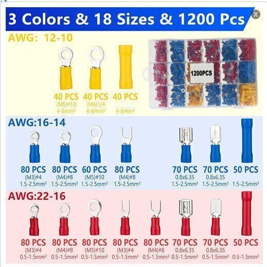 Assorted Insulated Electrical Wire Terminals Crimp Connectors Spade Kit US