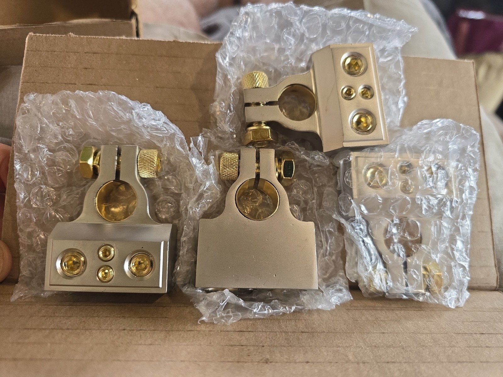 Lot of 4 Silver Heavy Duty Battery Terminal Connectors, 0-10 AWG, Marine-Grade