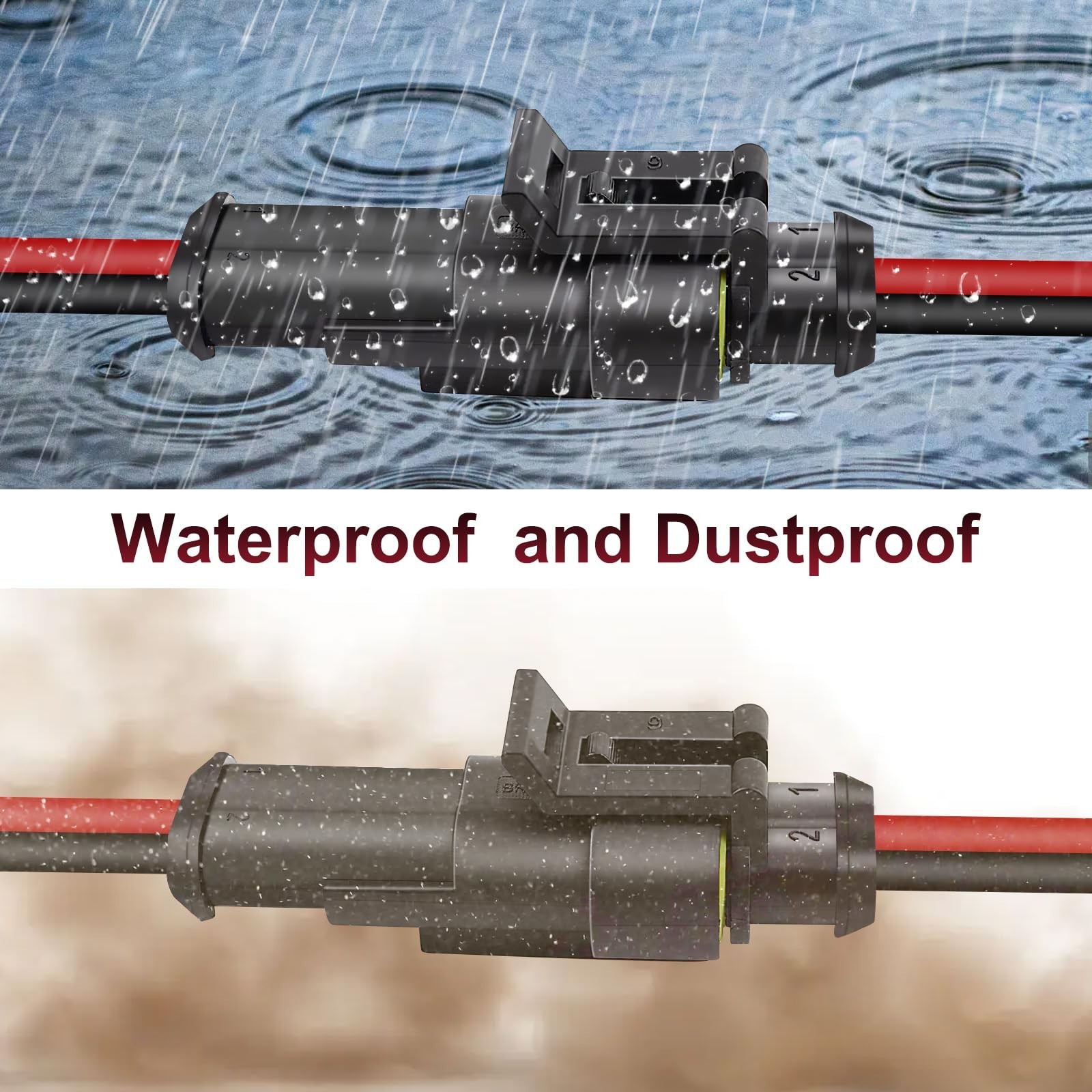 20Pcs 2 Pin Waterproof Electrical Connectors, 16 AWG for Cars, Trucks, Boats, Mo